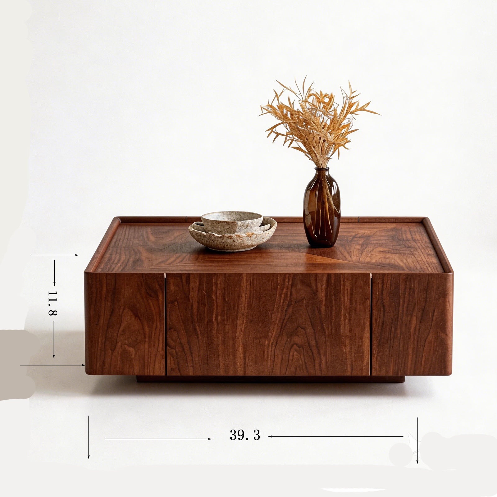 35-Inch Modern Square Coffee Table with Storage | Walnut Finish MDF Table | Dual Drawers Living Room Center Table