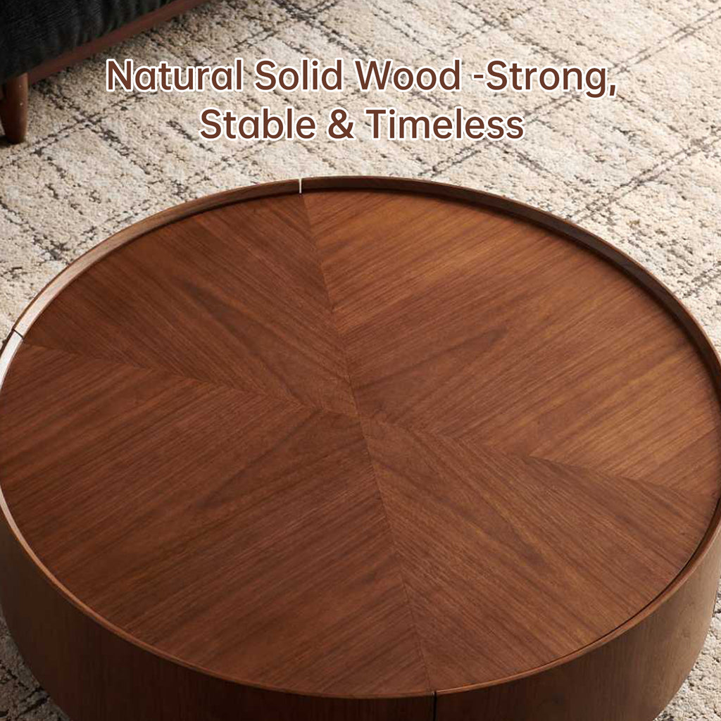 Circular Walnut Coffee Table – Modern Round Wood Center Table for Living Room, Bedroom & Office