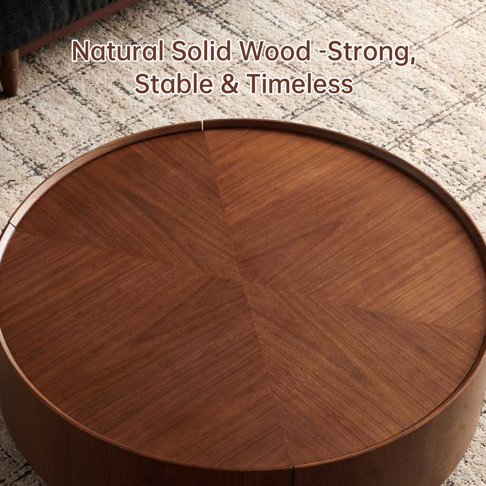 Circular Walnut Coffee Table – Modern Round Wood Center Table for Living Room, Bedroom & Office