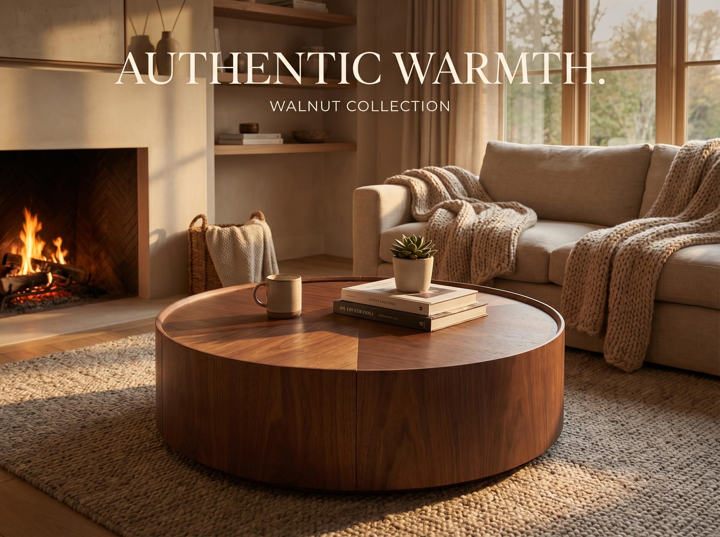 39.3-inchcoffee tables, circular walnut design, suitable for living rooms, walnut material, suitable for bedrooms, living rooms, and offices